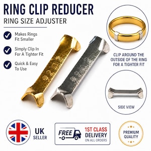 Rolled Gold & Sterling Silver gold Ring Clip Reducer Adjuster Resizer Guard UK