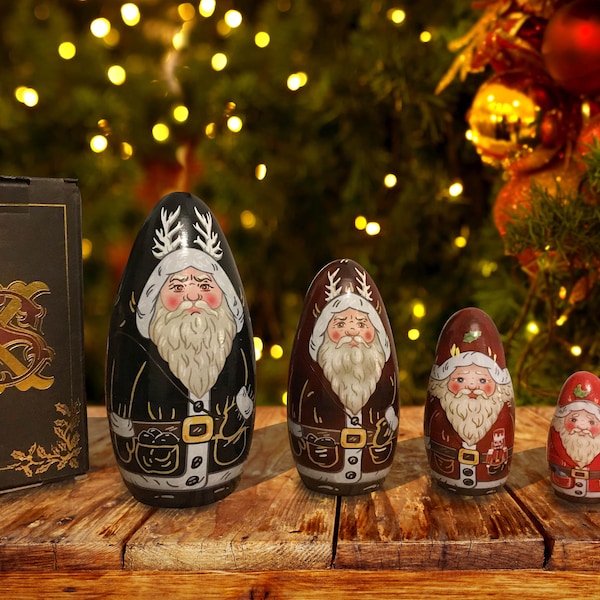 Handcrafted large Krampus dolls nesting sets - turns into father christmas 5 piece set