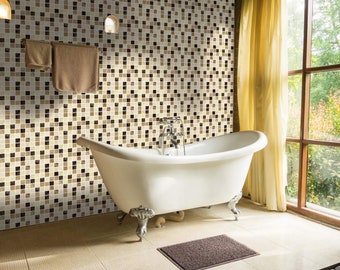 Mosaic Tile Stickers: Coffee Brown Cream Marble Effect - Pack of 10