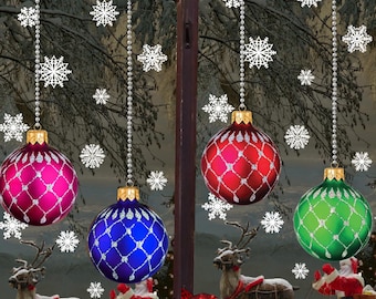 Extra large Giant Christmas Stained Glass Bauble & Snowflake Window Clings – Double Sided Designs Made in the UK