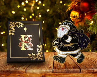 Handmade Krampus Santa Christmas Tree Decoration – Double-Sided Luxury Ornament with Gold Edging
