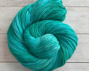 Hand Dyed Tonal Yarn, “Jaded Aqua”, 100% Extrafine Superwash Merino Sock Yarn