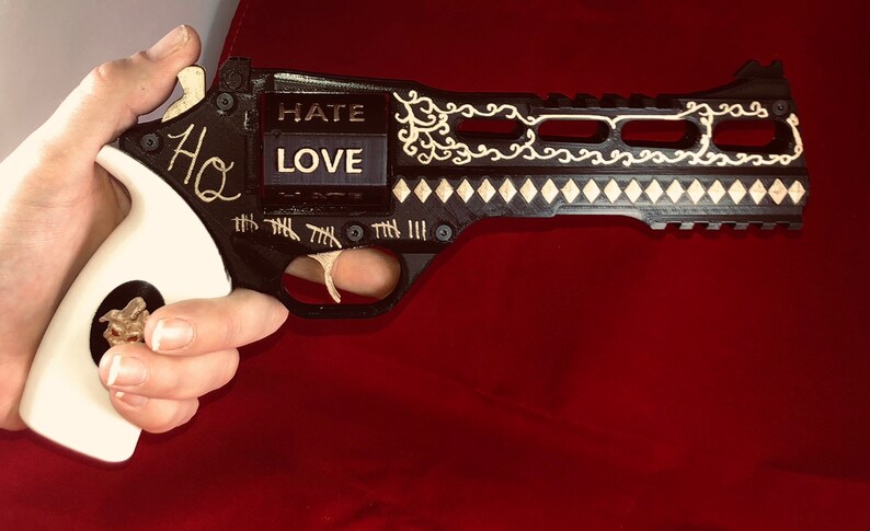 3D Printed Harley Quinn Prop Gun Painted w/ Stand or DIY