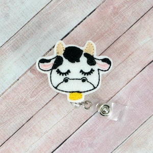 Cow Badge Reel - Pediatric Badge - Felt Badge Reel - Cute Badge Clip - Retractable ID Badge Holder - Badge Pull - Labor and Delivery Nurse