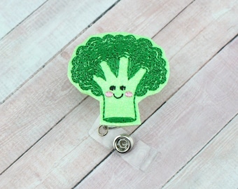 Broccoli Badge Reel - Vegetable Badge - Feltie Badge Reel - Nutritionist Badge Clip - Retractable ID Badge Holder - Badge Holder - Lanyard
