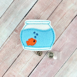 Fish Bowl Badge Reel - Fish Bowl - Feltie Badge Reel - Cute Badge Clip - Retractable ID Badge Holder - Badge Pull.