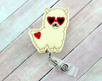 Valentine Llama Badge Reel - Valentine&#39;s Day Badge Reel - Heart Badge - Nurse Badge Reel- Retractable ID Badge Holder - Llama Gifts