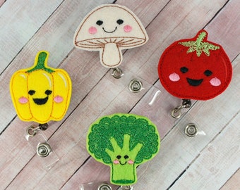 Vegetable Badge Reel - Vegetable Badge Holder  - Feltie Badge Reel - Nutritionist Badge Reel - Retractable ID Badge Holder - Badge Pull