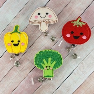 Vegetable Badge Reel - Vegetable Badge Holder  - Feltie Badge Reel - Nutritionist Badge Reel - Retractable ID Badge Holder - Badge Pull