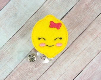Lemon Badge Reel, Retractable ID Badge Holder, Summer Badge Reel, Teacher Lanyard, Gifts for Nutritionist, Fruit Badge Reel, Badge Clip