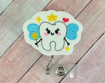 Tooth Fairy Badge Reel, Dentist Gift, Tooth Badge Reel, Name Tag Holder, Interchangeable ID Badge Clip, Retractable Badge Clip Topper