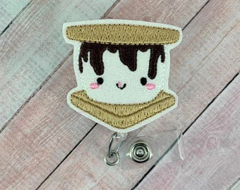 Kawaii S'mores Badge Reel, Summer Badge Holder, Nurse ID Badge Clip, Retractable Badge Clip, Interchangeable Badge Buddy Topper, Name Tag