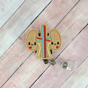 Kidney Badge Reel - Happy Kidney - Feltie Badge Reel- Retractable ID Badge Holder - Badge Pull.