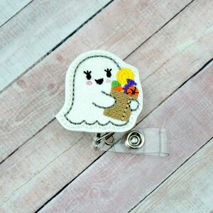Ghost Treats Badge Reel, Fall Badge Holder, Halloween Badge Clip, ID Badge Reel, Glitter Badge Reel, Halloween Lanyard, Medical Badge Reel