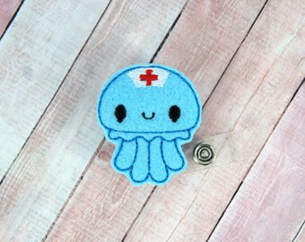 Jellyfish Badge Reel - Nurse Badge Reel - Veterinarian Gift Badge Reel - Feltie Badge Reel- Retractable ID Badge Holder - Badge Pull -Badge