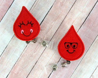 Blood Drops Badge Reel - Blood Drop Badge -  Felt Badge Reel - Cute Badge Clip - Retractable ID Badge Holder - Badge Pull - Lanyard - IV Bag