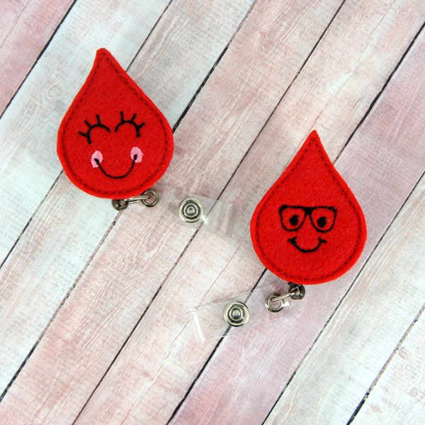 Blood Drops Badge Reel - Blood Drop Badge -  Felt Badge Reel - Cute Badge Clip - Retractable ID Badge Holder - Badge Pull - Lanyard - IV Bag