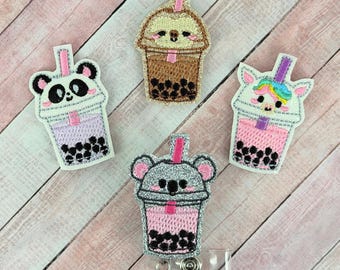 Boba Tea Badge Reel, Nurse Badge Holder, Kawaii Badge Clip, Retractable ID Badge Holder, Cute Badge Reel, Interchangeable Badge Topper