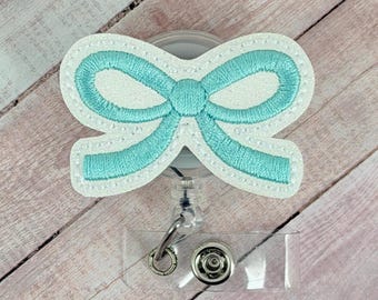 Coquette Turquoise Bow Badge Reel, Nurse Badge Holder, Pretty Badge Reel, Girly Bow Badge Reel, Retractable ID Badge Reel, Badge Reel Topper