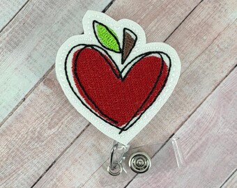 Apple Badge Reel, Teacher Lanyard, Fall Retractable ID Holder, Back to School Badge Reel, Teacher Appreciation Gift