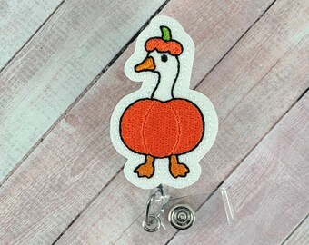 Pumpkin Goose Badge Reel, Halloween Badge Holder, Nurse Gift, Funny Badge Holder, ID Badge Clip, Retractable Badge, MRI Safe Badge