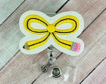 Pencil Bow Badge Reel, Teacher Lanyard, Retractable Badge, Gifts for Teachers, School ID Badge, Teacher Appreciation