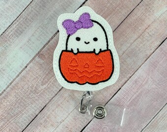 Cute Ghost Badge Reel, Halloween Badge Reel, Pumpkin Badge Reel, Retractable ID Holder, Nurse Name Tag, Teacher Lanyard, MRI Safe Badge Top