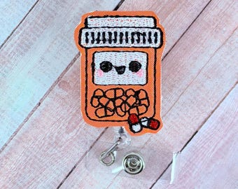 Prescription Bottle Badge Reel – Cute Pharmacy Tech Medicine Badge Holder, Nurse ID Reel, Funny Medical Gift for Healthcare Workers