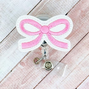 Coquette Pink Bow Badge Reel, Nurse Badge Holder, Pretty Badge Reel, Girly Bow Badge Reel, Retractable ID Badge Reel, Badge Reel Topper