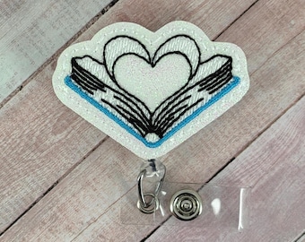 Reading Book Badge Reel, Nurse Badge Holder, Name Tag ID Holder, MRI Safe Badge, Teacher Lanyard, Badge Topper, Nurse Gift