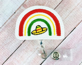Cinco De Mayo Rainbow Badge, Retractable ID Badge Holder, Mexican ID Badge, Nurse Badge Clip, Badge Buddy, Teacher Lanyard, Nurse Gift
