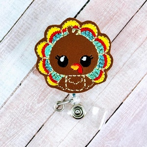 Turkey Badge Reel, Thanksgiving Badge Holder, Nurse Gift, Fall Badge Holder, ID Badge Pull, Retractable Badge, Badge Buddy, Interchangeable