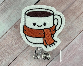 Fall Coffee Badge Reel, Nurse ID Holder, Retractable Badge, Name Tag Clip, Interchangeable Badge Buddy, Badge Topper