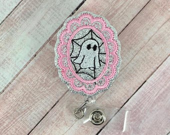 Vintage Ghost Frame Badge Reel, Halloween Badge Holder, Fall Nurse ID Holder, MRI Safe Badge, Teacher Lanyard, Badge Topper, Gift for Nurses