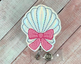 Coastal Coquette Seashell Badge Reel, Summer Badge Holder, Nurse Badge Clip, Retractable Name Tag Holder, Badge Buddy Topper, Beach Badge