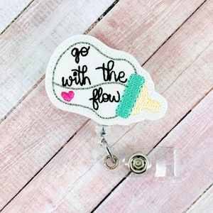 Go With The Flow-fles badgehaspel, NICU-badgehouder, neonatale ID-badgeclip, badge verpleegkundige arbeid, cadeau voor verpleegkundigen, cadeaus voor artsen