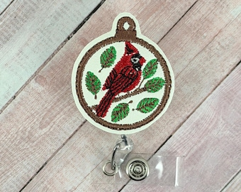 Christmas Cardinal Badge Reel, Nurse Retractable ID Holder,  Winter Badge Reel, Bird Lover Gift, Nurse Lanyard, Work Name Tag, Coworker Gift