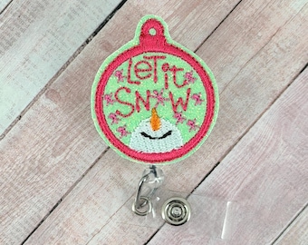 Let It Snow Badge Reel, Christmas Badge Holder, Retractable ID Lanyard, Winter Nurse Teacher Badge Reel, MRI Safe Badge Clip, Name Tag Badge
