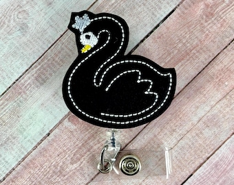 Black Swan Badge Reel, Nurse Retractable ID Badge Holder, Name Tag Clip, Teacher Lanyard, Healthcare Worker Gift, Interchangeable Badge