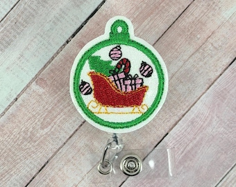 Christmas Ornament Badge Reel, Santa Sleigh Badge Reel, Christmas Gift Retractable ID Holder, Holiday Nurse Badge Reel, Teacher Lanyard