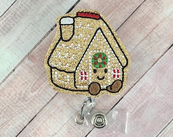 Gingerbread House Badge Reel, Christmas Badge Holder, Cute Holiday Retractable ID Clip, Christmas Nurse Badge Reel, Teacher Holiday Gift