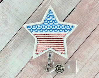 Flag Star-badgehaspel, 4 juli-badgehaspel, zomer ID-badgehouder, patriottische badgehaspel, verpleegkundige badgehaspel, ID-badge Amerikaanse vlag