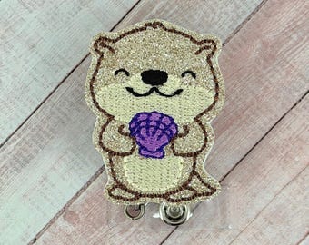 Otter Seashell Badge Reel, Summer Retractable ID Badge Holder, ID Holder, Nurse Badge Reel, Teacher Lanyard, Gifts for Nurses