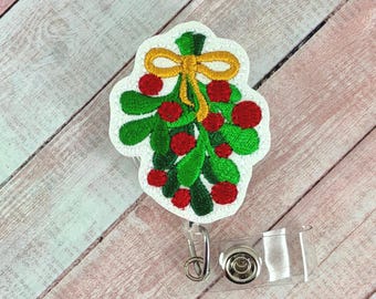 Mistletoe Badge Reel, Christmas Badge Holder, Nurse ID Badge, Name Tag Holder, Teacher Lanyard, MRI Safe Badge Buddy Topper, Interchangeable