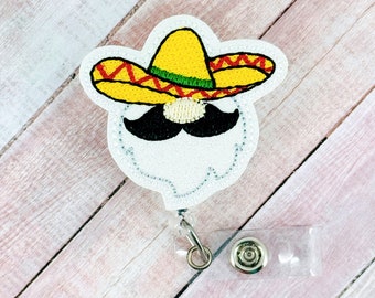 Cinco De Mayo Gnome Badge, Retractable ID Badge Holder, Mexican ID Badge, Nurse Badge Clip, Badge Buddy, Teacher Lanyard, Nurse Gift