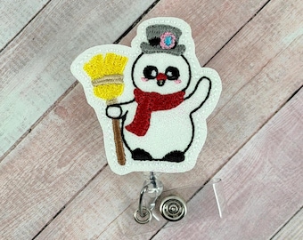 Snowman Badge Reel, Winter Badge Holder, Christmas Retractable ID Lanyard, Holiday Nurse Name Tag, Coworker Gift, MRI Safe Badge Buddy