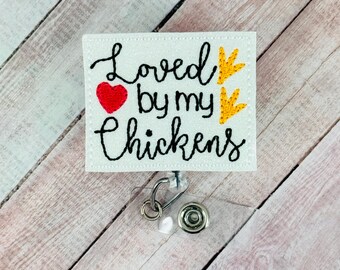 Porta credencial Loved By My Chickens, carrete de credencial divertido, porta credencial de enfermera, cordón para maestro, credencial retráctil, compañero de credencial, regalo para compañeros de trabajo