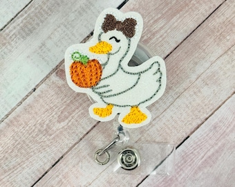 Fall Pumpkin Goose Badge Reel, Halloween Badge Holder, Nurse Gift, Funny Badge Holder, ID Badge Clip, Retractable Badge, MRI Safe Badge