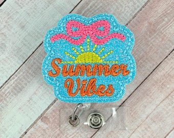 Summer Vibes Badge Reel, Retractable Badge Holder, Nurse ID Badge, Nurse Lanyard, Medical Badge Holder, Name Tag ID Badge, Hospital Badge