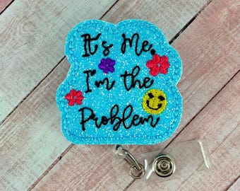 Hola, soy el problema. Porta credenciales, porta credenciales, porta credenciales divertido, porta identificación retráctil, regalo para enfermeras, regalo para maestros, cordón, compañero para credenciales.